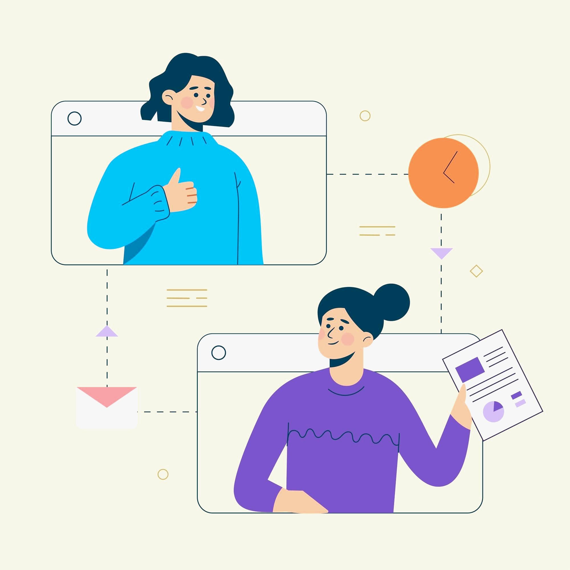 Two team members reviewing product feedback in shared screens