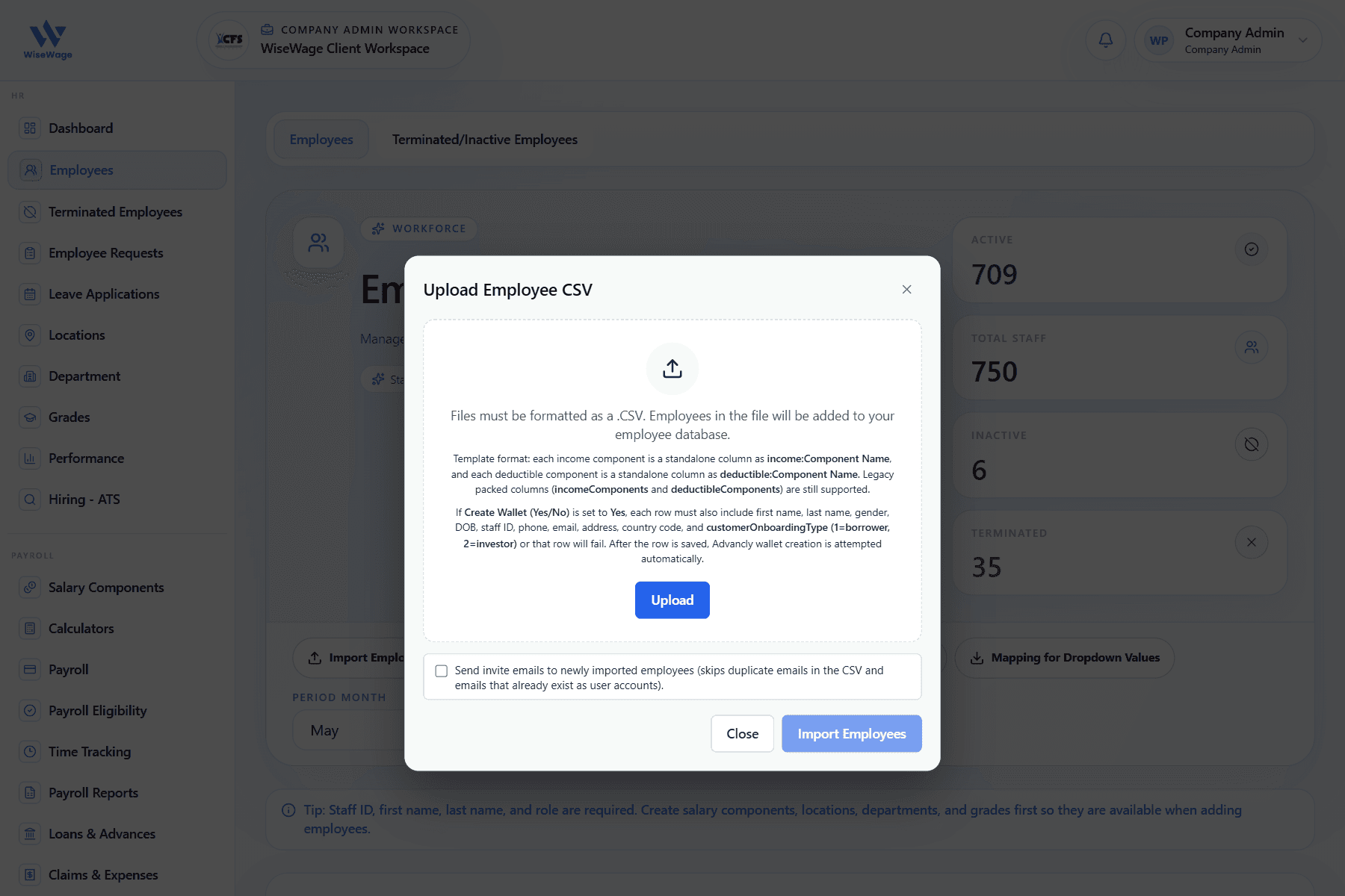 WiseWage employee import workflow