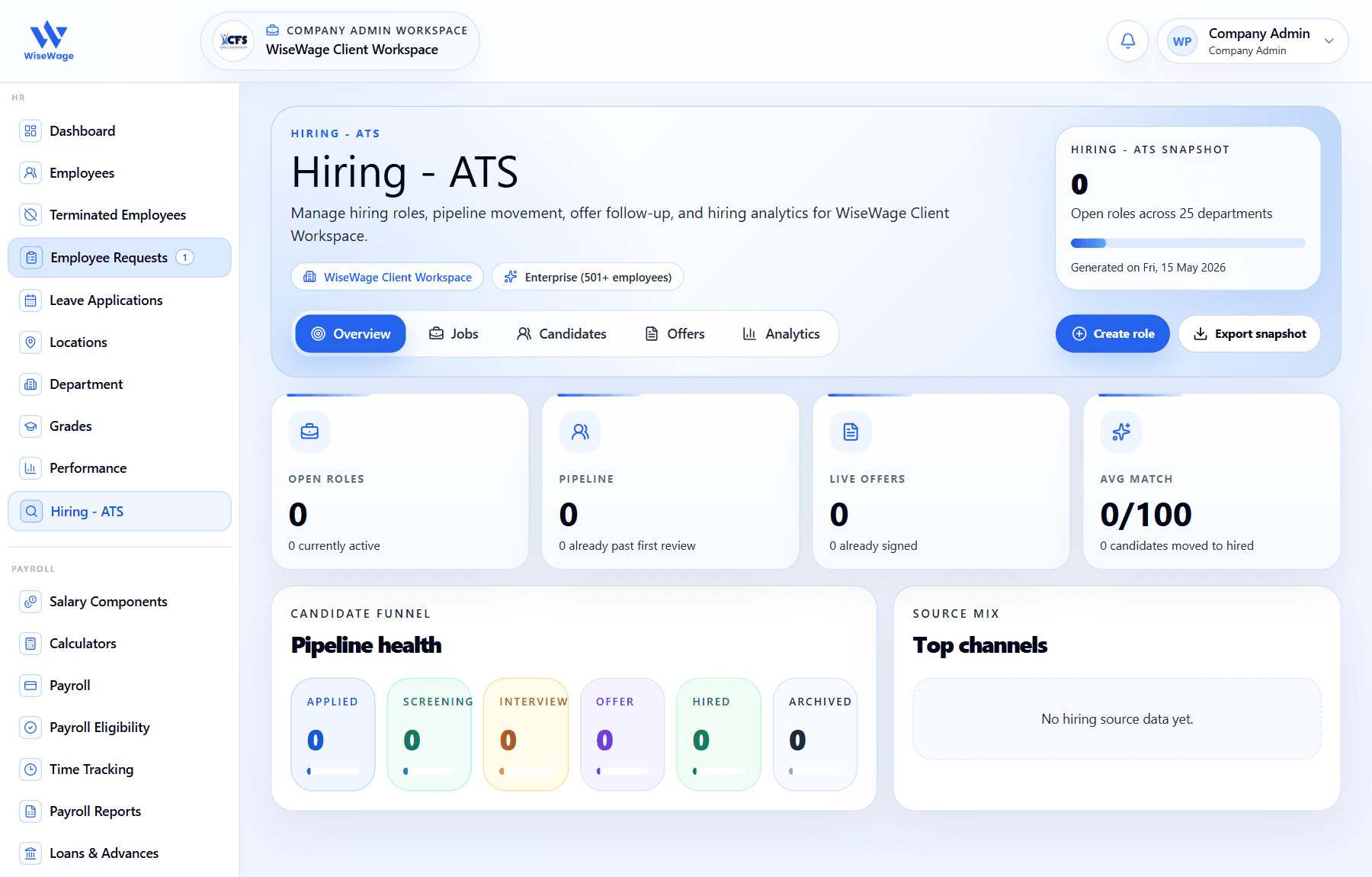 WiseWage hiring ATS screen